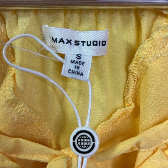 MAX STUDIO RUFFLE TIE NECK BLOUSE SHIRT  YELLOW NWT SZ S - Picture 3 of 5